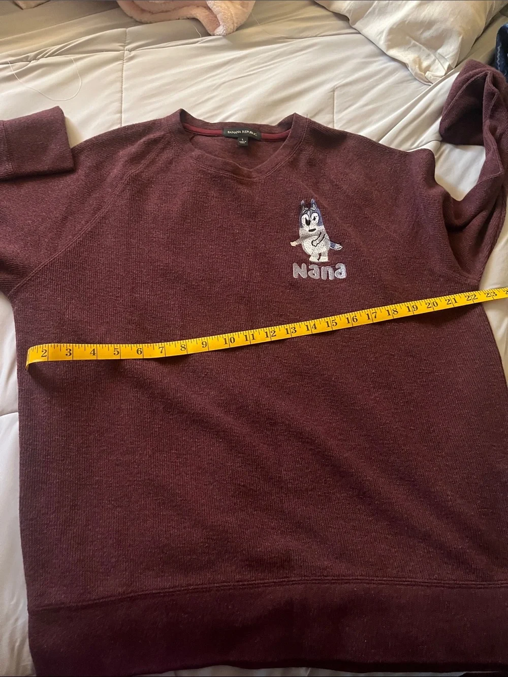 Banana Republic Maroon Crewneck Sweater with Embroidered Character